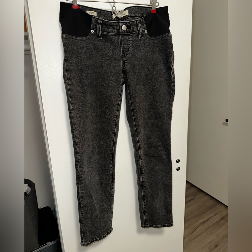 Madewell Maternity 27 Side-Panel Jeans Dark Grey Wash Denim